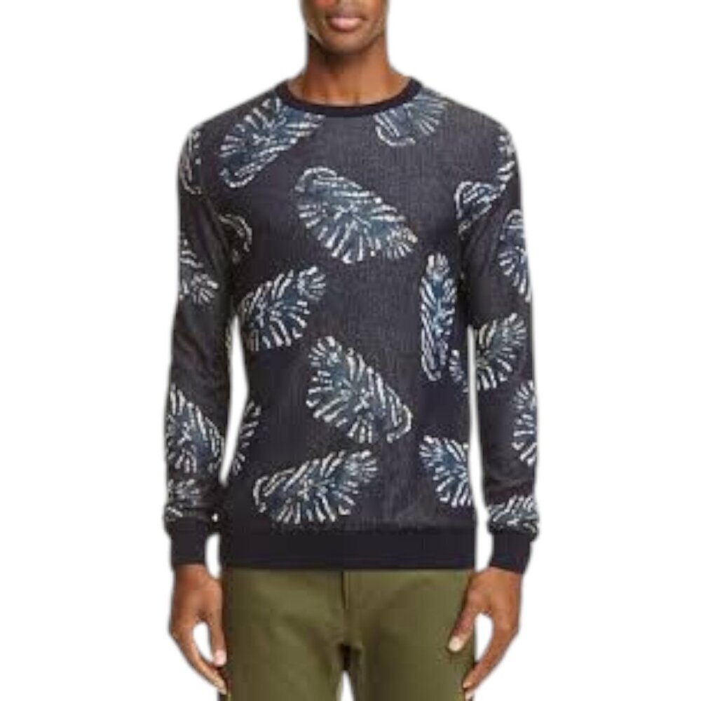 Scotch & Soda Navy Blue and Cream Leaf Crew Neck Sweater Sz M